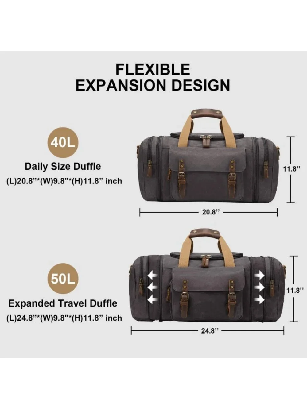 Waterproof Waxed Canvas Duffel Bag 50L | Dark Grey Travel & Weekend Bag
